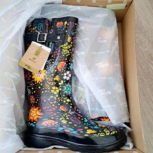 Western Chief Black Floral Garden Rain Boots Size 6